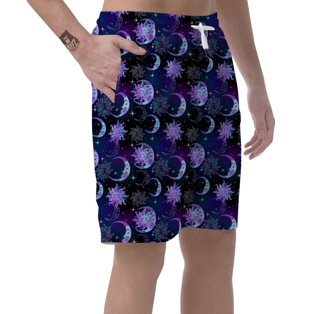 Sun And Moon Galaxy Celestial Print Men's Shorts-grizzshop