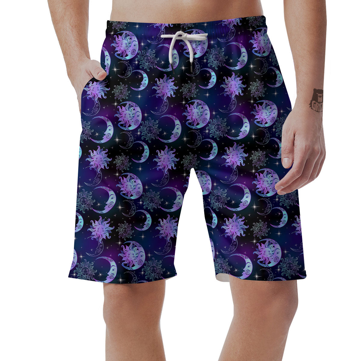Sun And Moon Galaxy Celestial Print Men's Shorts-grizzshop