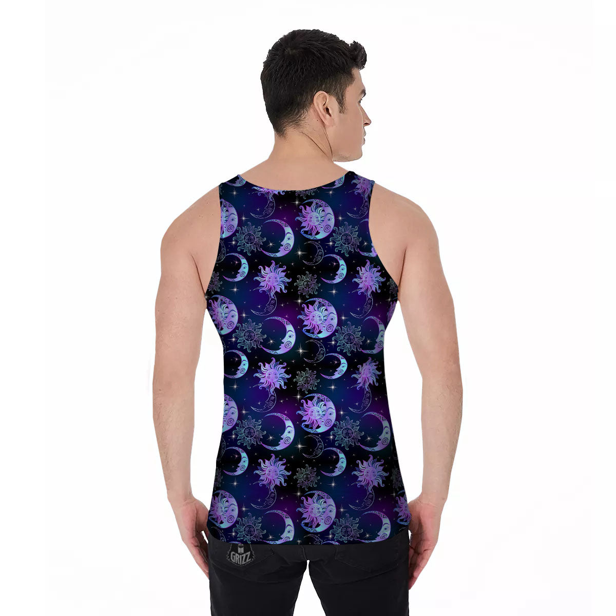 Sun And Moon Galaxy Celestial Print Men's Tank Top-grizzshop