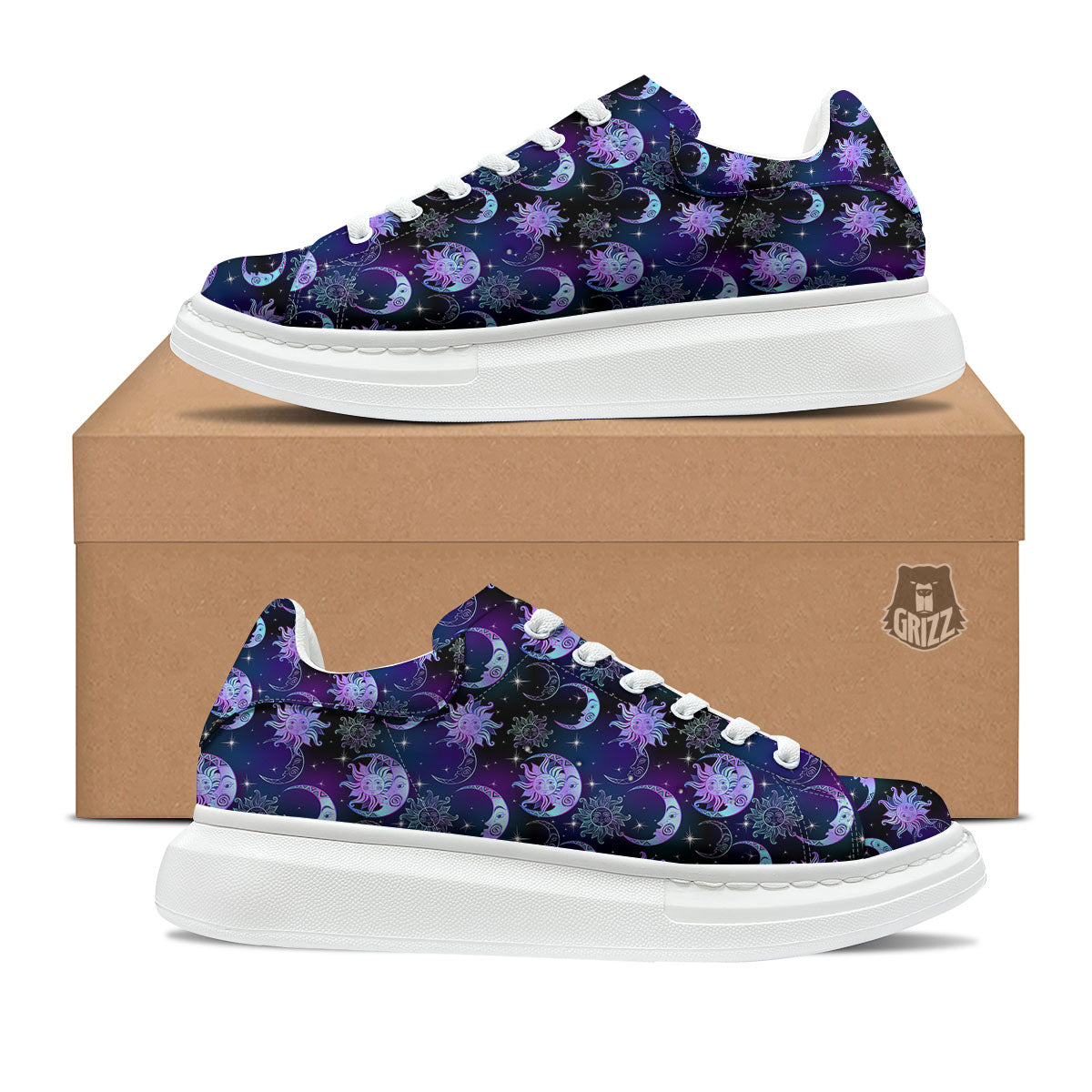 Sun And Moon Galaxy Celestial Print Platform Shoes-grizzshop