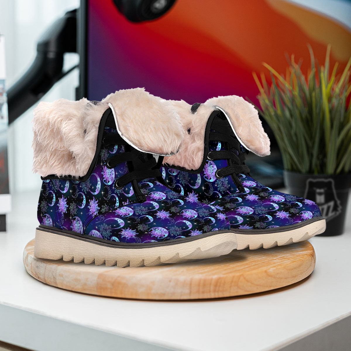 Sun And Moon Galaxy Celestial Print Snow Boots-grizzshop