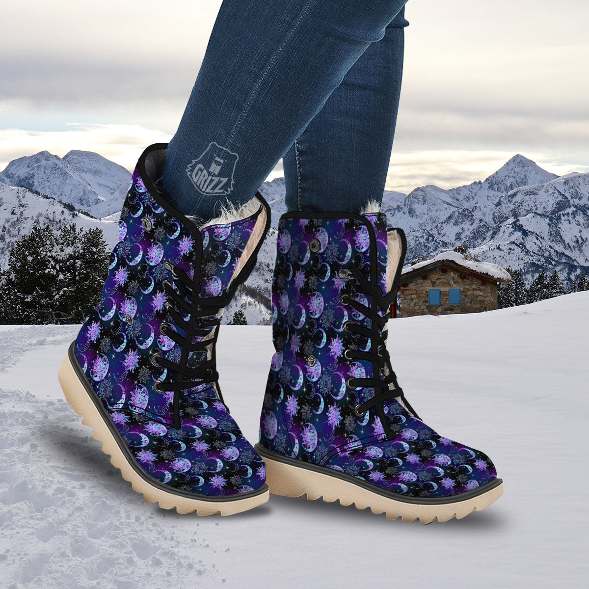 Sun And Moon Galaxy Celestial Print Snow Boots-grizzshop