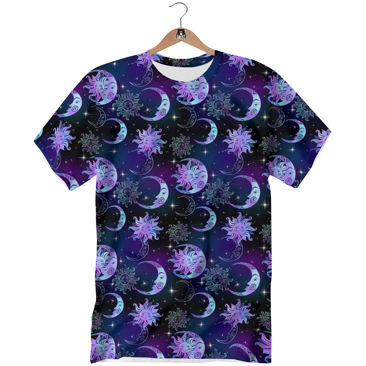 Sun And Moon Galaxy Celestial Print T-Shirt-grizzshop