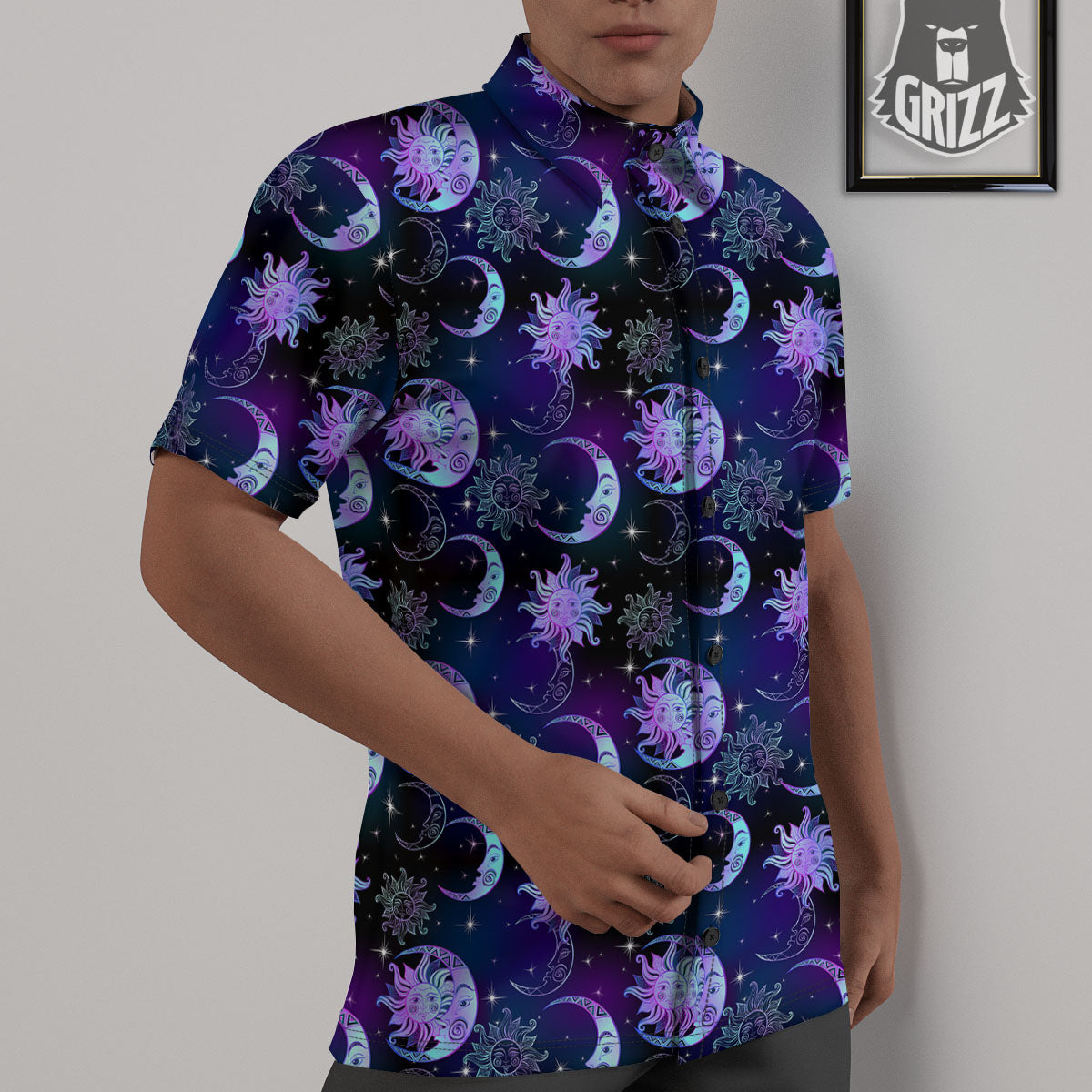 Sun And Moon Galaxy Celestial Print Untucked Shirts-grizzshop