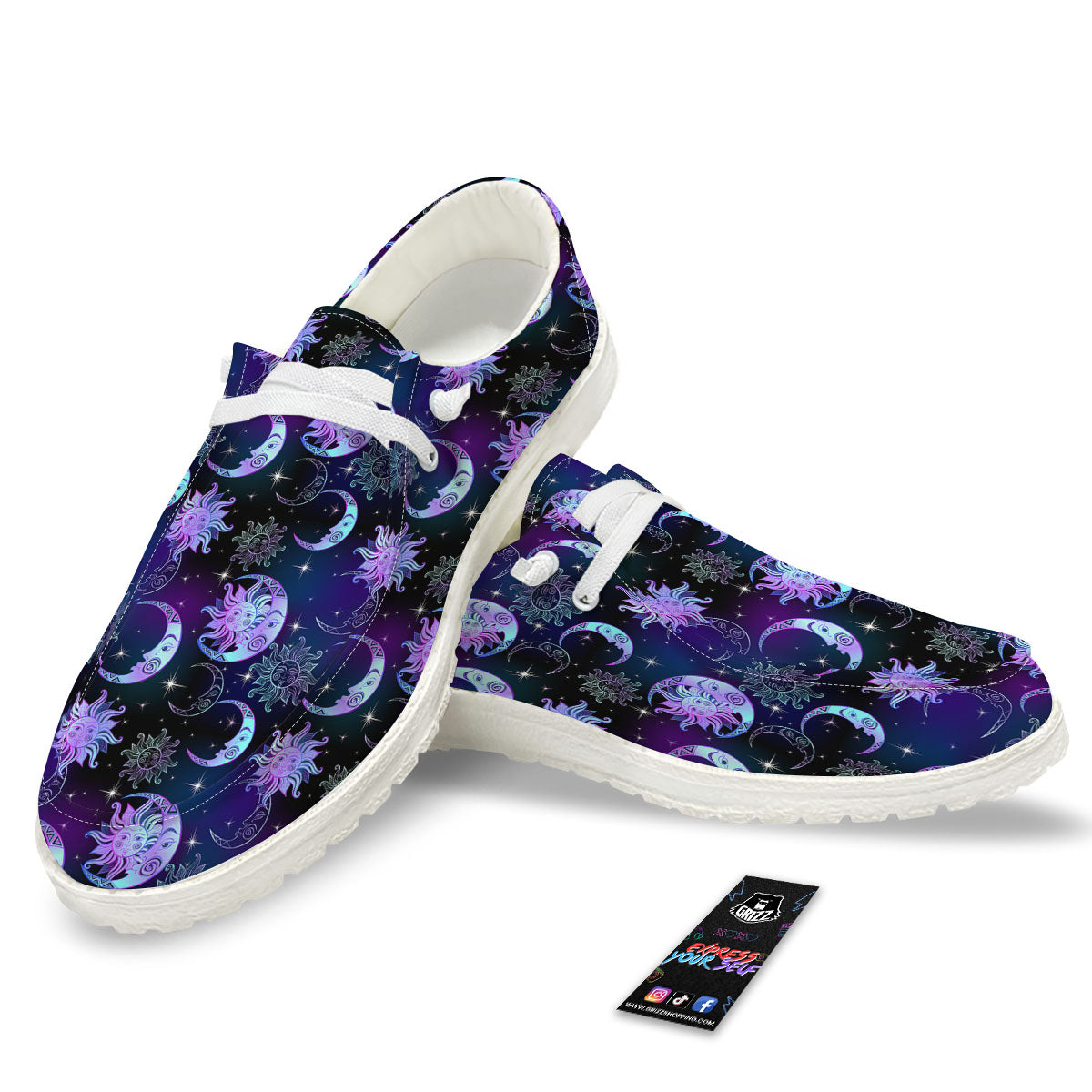 Sun And Moon Galaxy Celestial Print White Loafers-grizzshop