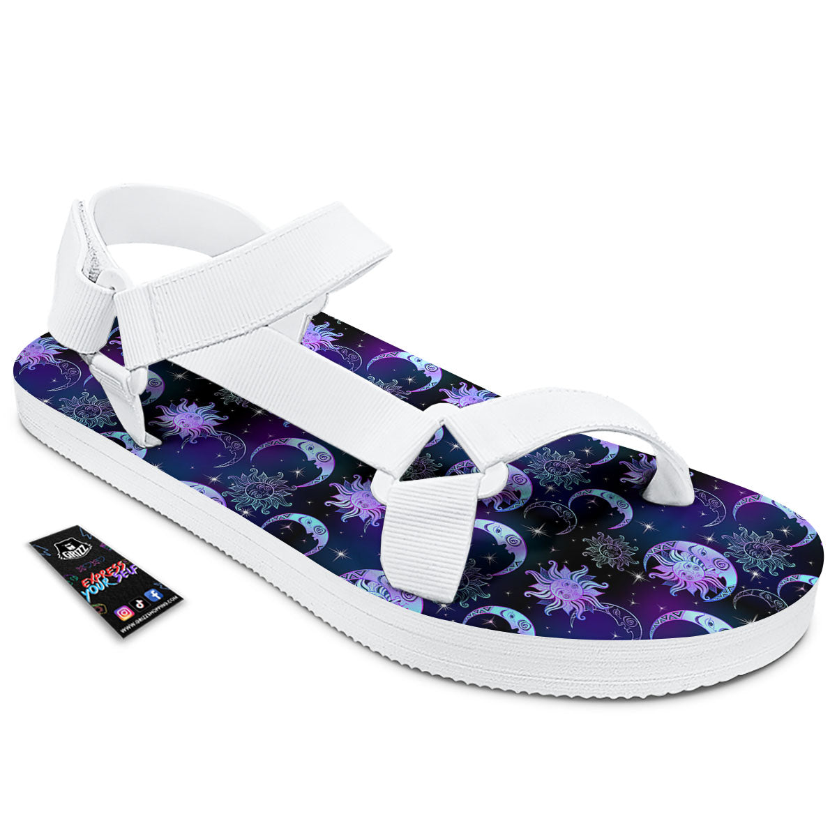 Sun And Moon Galaxy Celestial Print White Open Toe Sandals-grizzshop
