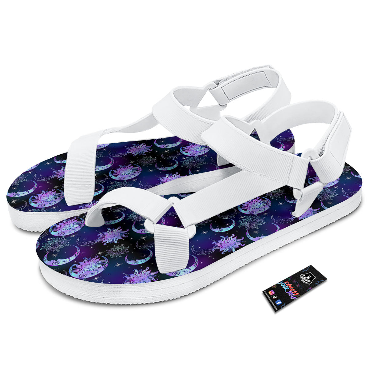 Sun And Moon Galaxy Celestial Print White Open Toe Sandals-grizzshop