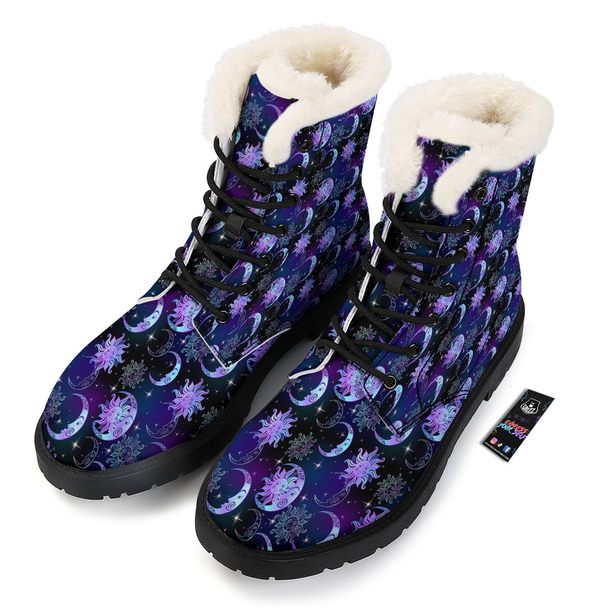 Sun And Moon Galaxy Celestial Print Winter Boots-grizzshop