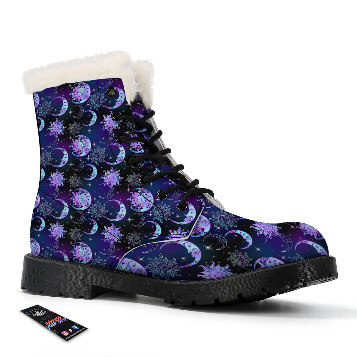 Sun And Moon Galaxy Celestial Print Winter Boots-grizzshop