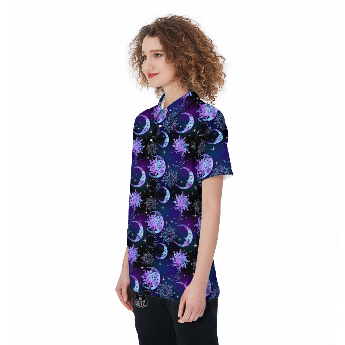 Sun And Moon Galaxy Celestial Print Women's Golf Shirts-grizzshop
