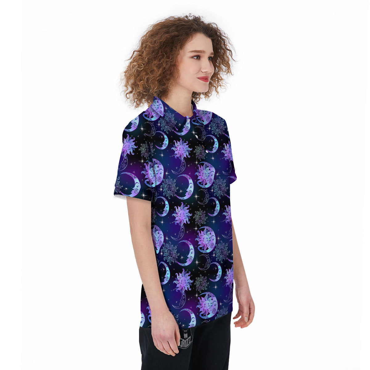 Sun And Moon Galaxy Celestial Print Women's Golf Shirts-grizzshop