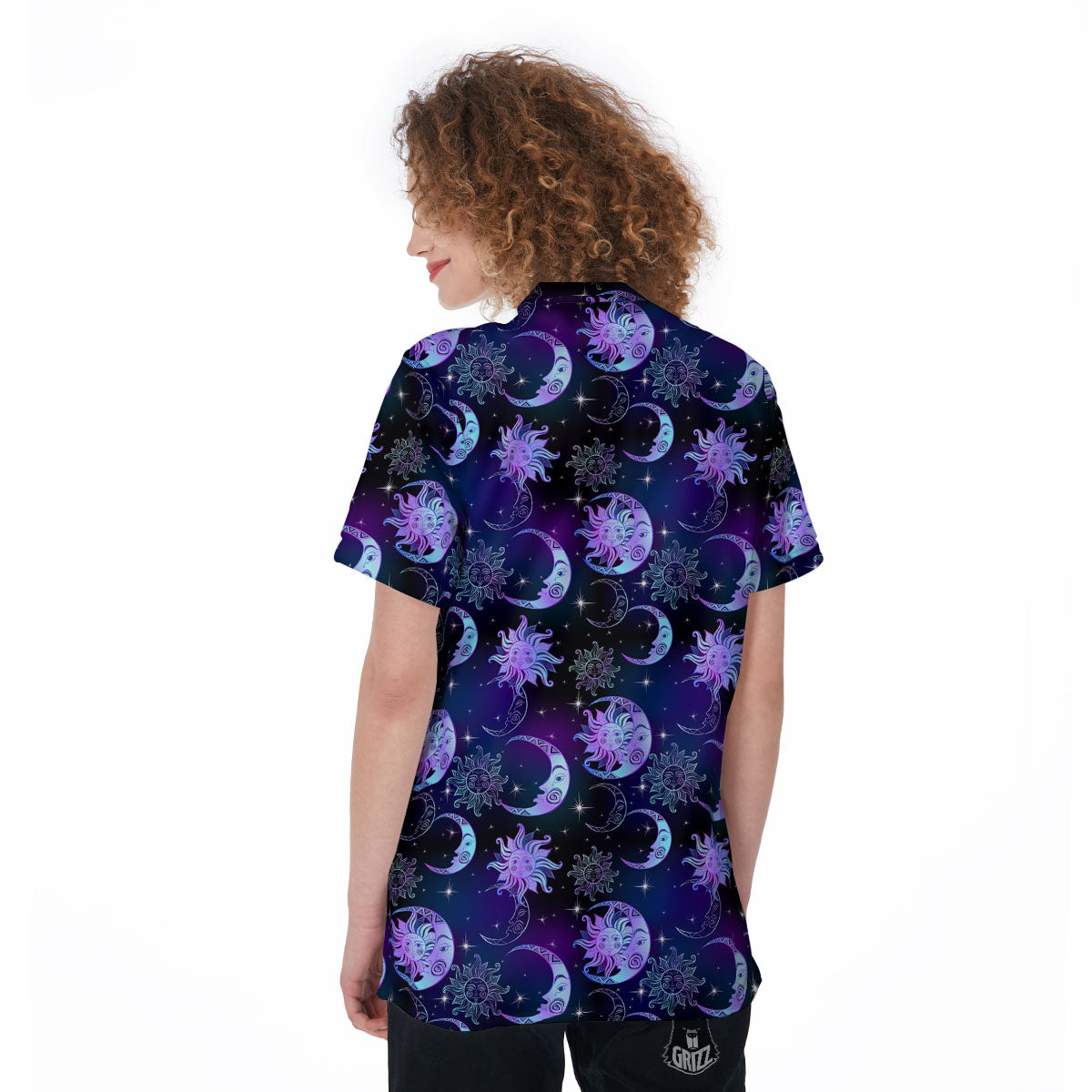 Sun And Moon Galaxy Celestial Print Women's Golf Shirts-grizzshop