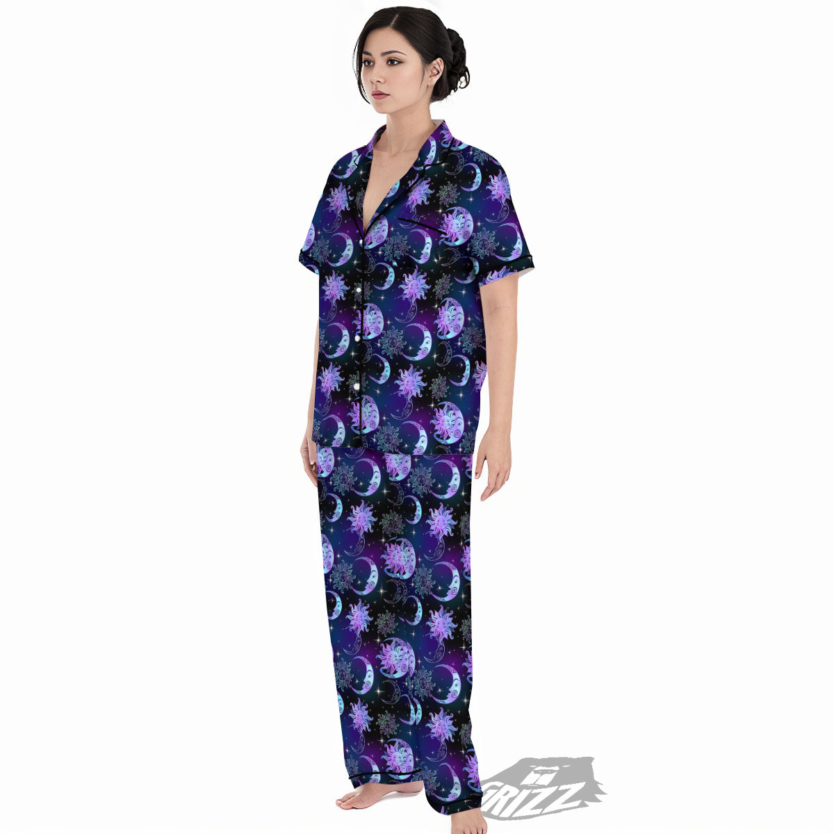 Sun And Moon Galaxy Celestial Print Women's Pajamas Set-grizzshop