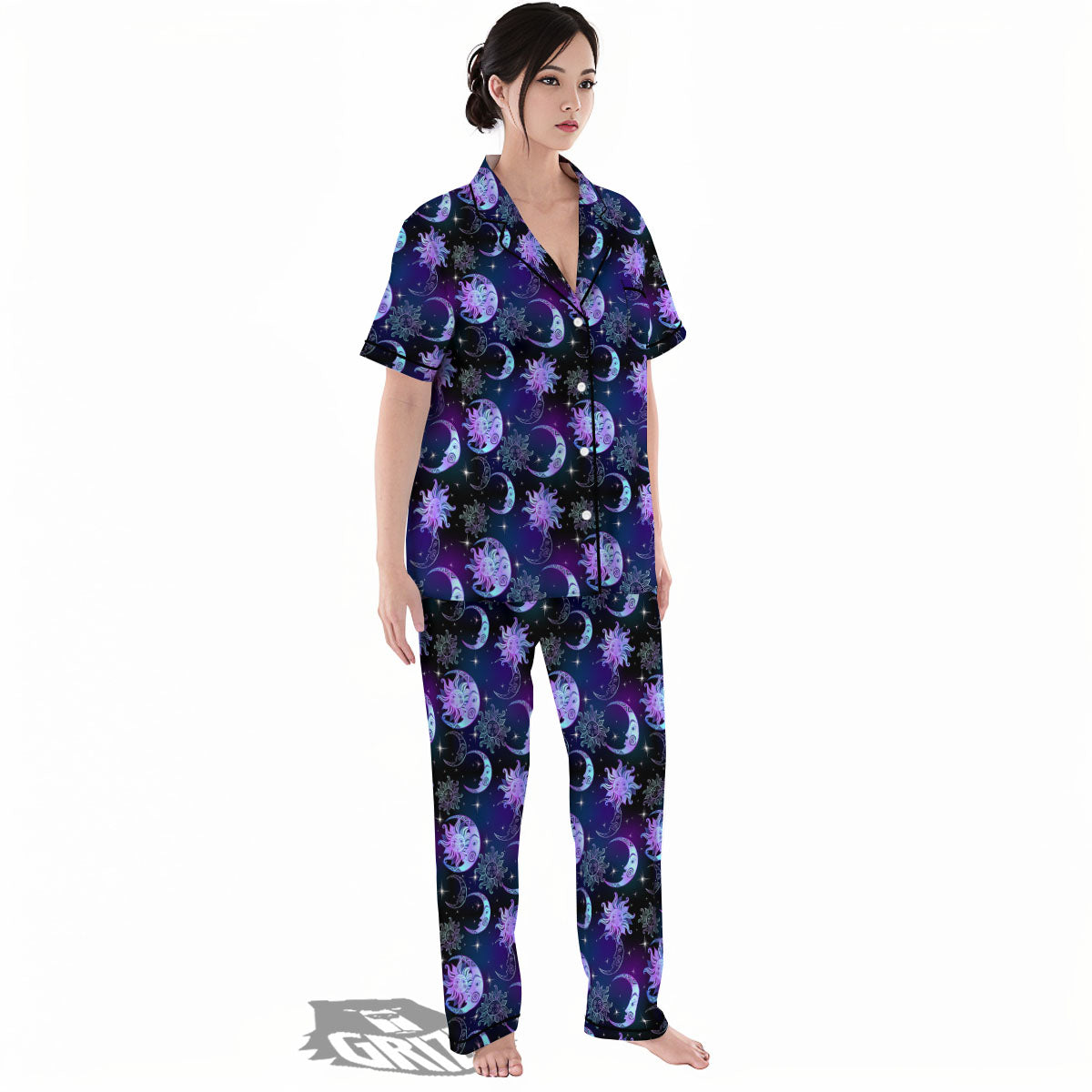 Sun And Moon Galaxy Celestial Print Women's Pajamas Set-grizzshop