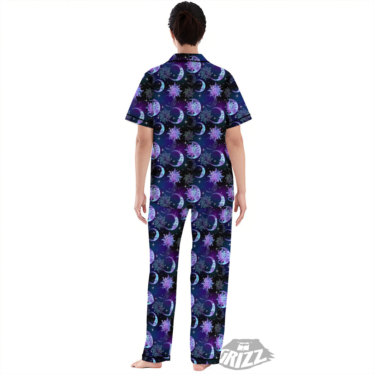 Sun And Moon Galaxy Celestial Print Women's Pajamas Set-grizzshop