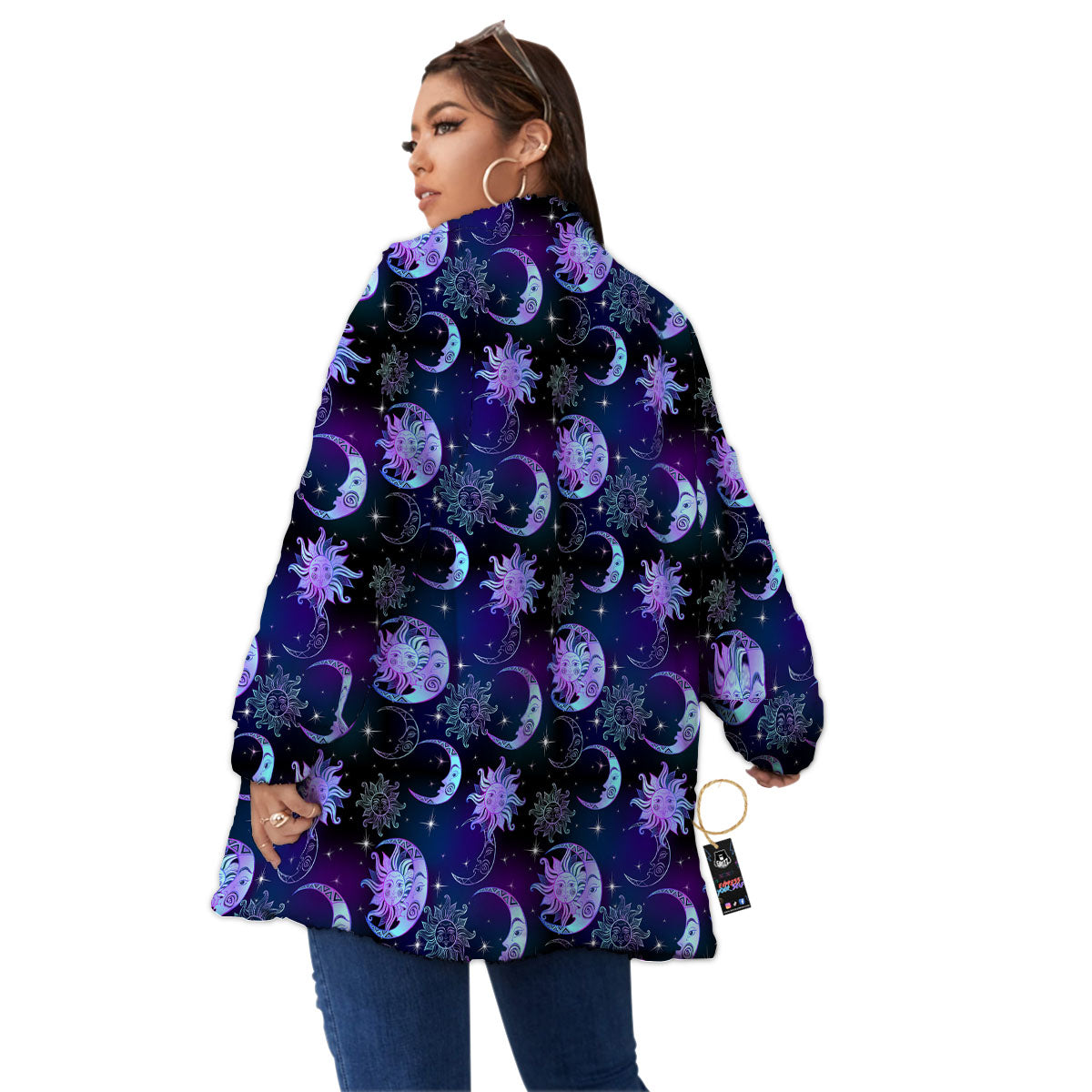 Sun And Moon Galaxy Celestial Print Women's Sherpa Jacket-grizzshop