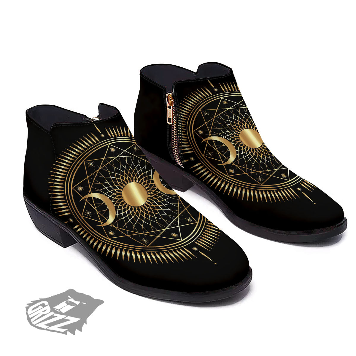 Sun And Moon Geometric Celestial Print Ankle Boots-grizzshop