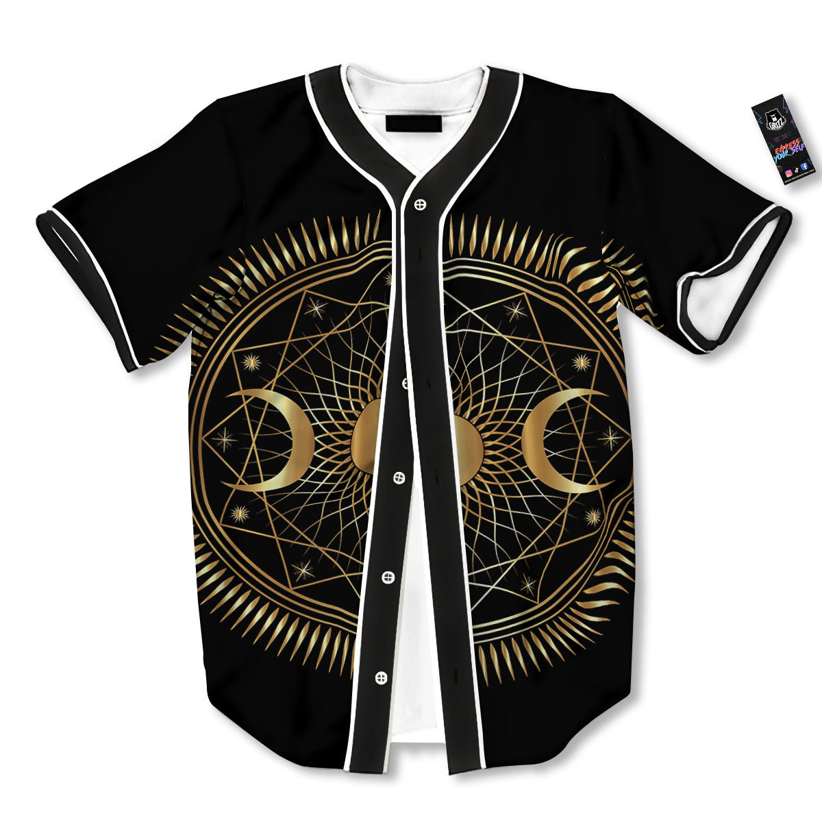 Sun And Moon Geometric Celestial Print Baseball Jersey-grizzshop