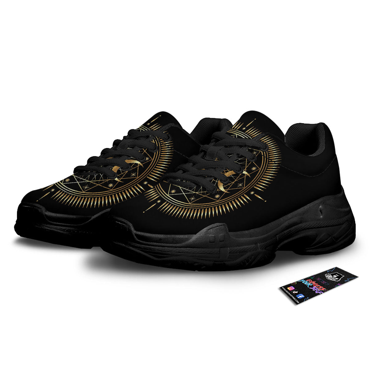 Sun And Moon Geometric Celestial Print Black Chunky Shoes-grizzshop