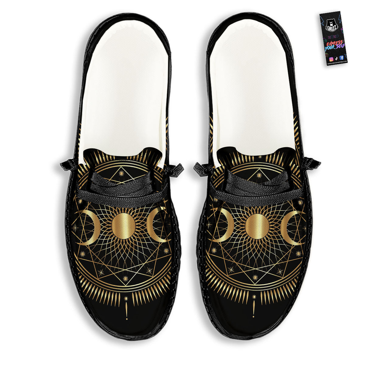 Sun And Moon Geometric Celestial Print Black Loafers-grizzshop