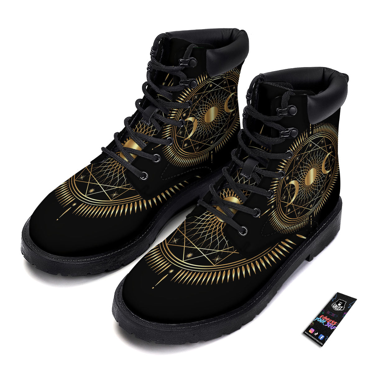 Sun And Moon Geometric Celestial Print Boots-grizzshop