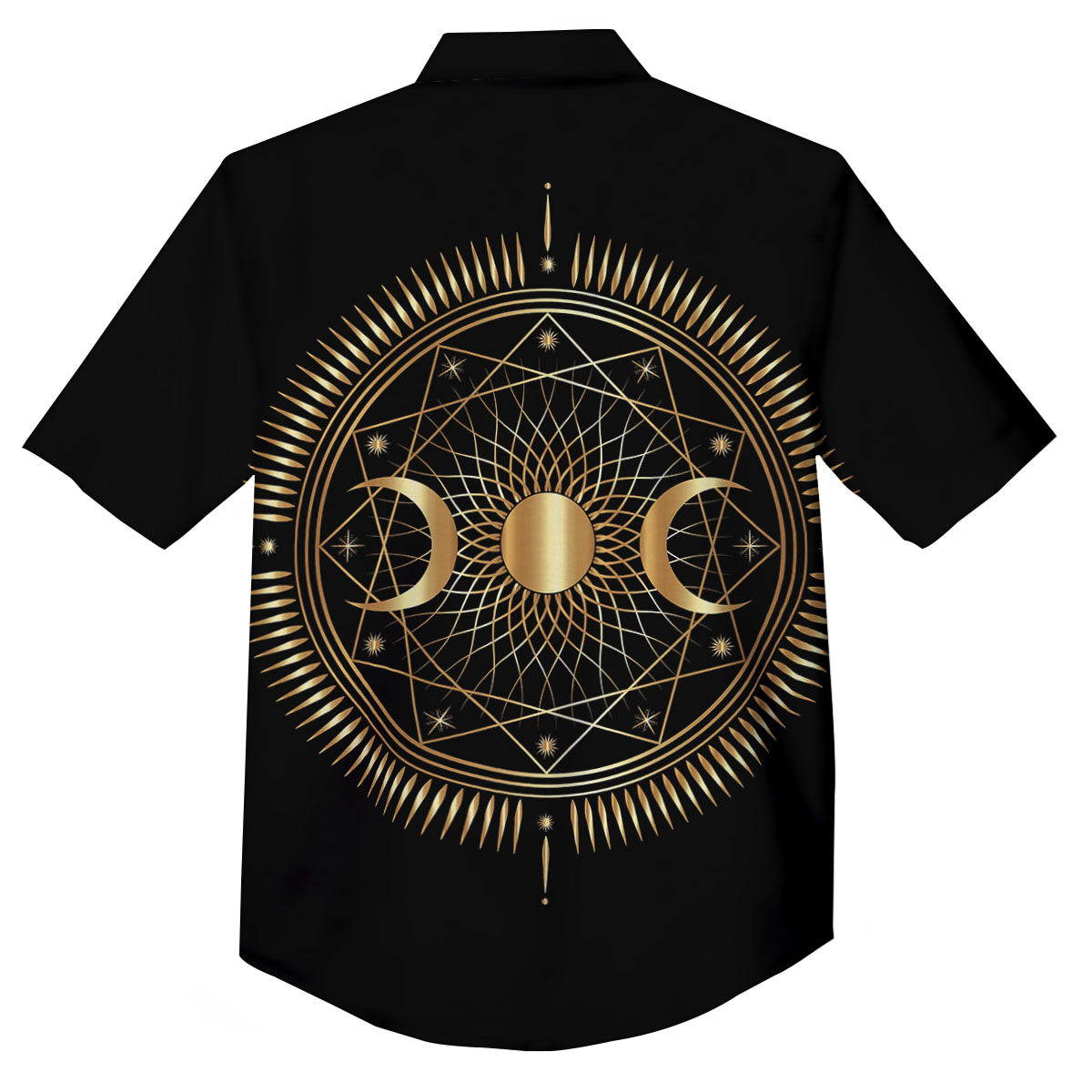 Sun And Moon Geometric Celestial Print Button Up Shirt-grizzshop