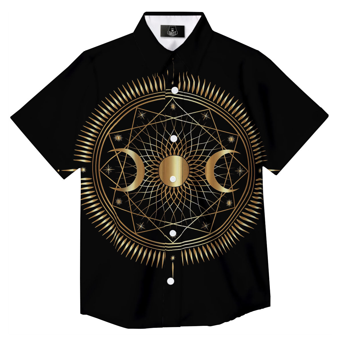 Sun And Moon Geometric Celestial Print Button Up Shirt-grizzshop
