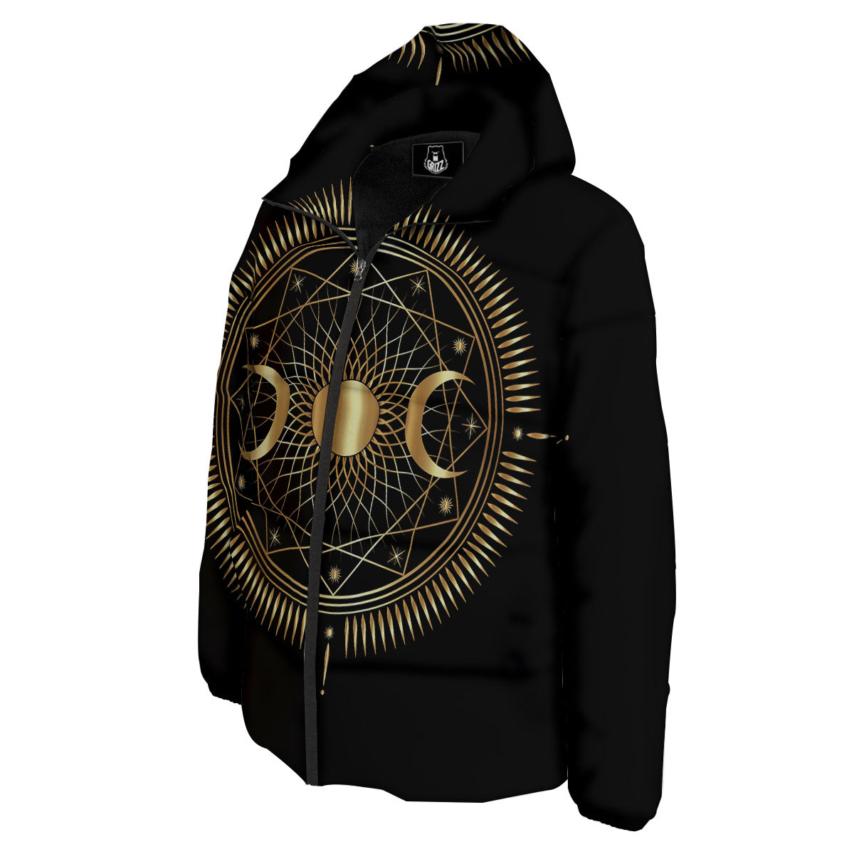 Sun And Moon Geometric Celestial Print Down Jacket-grizzshop