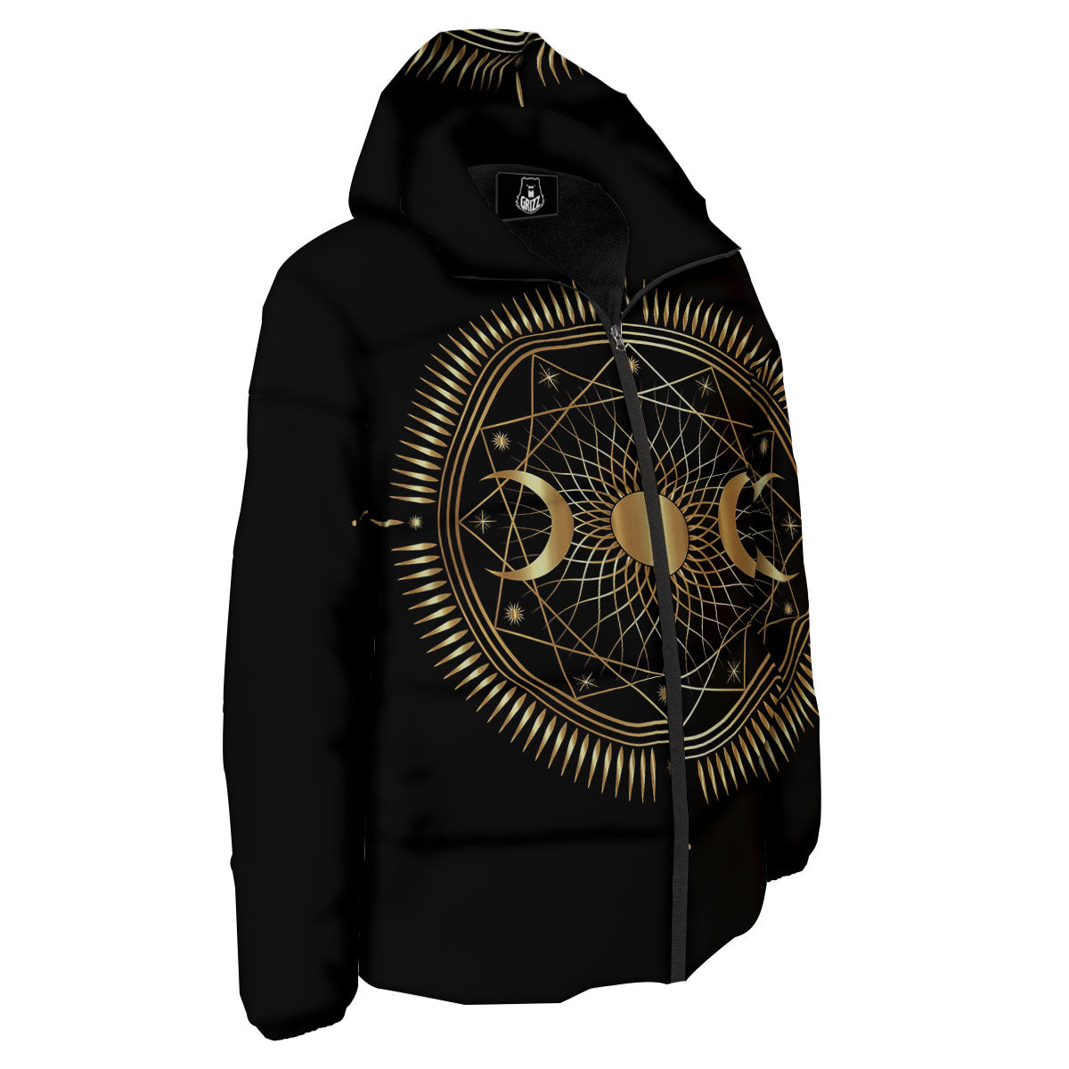 Sun And Moon Geometric Celestial Print Down Jacket-grizzshop