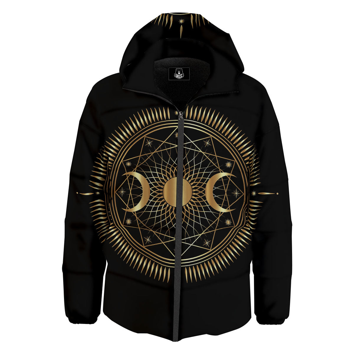 Sun And Moon Geometric Celestial Print Down Jacket-grizzshop