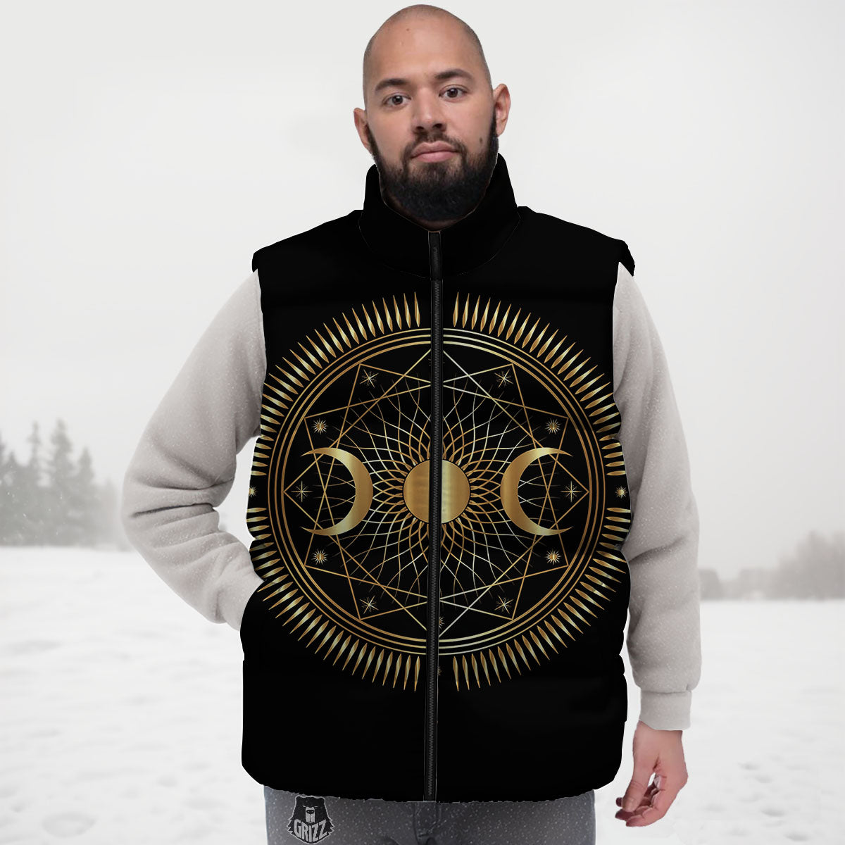 Sun And Moon Geometric Celestial Print Down Vest