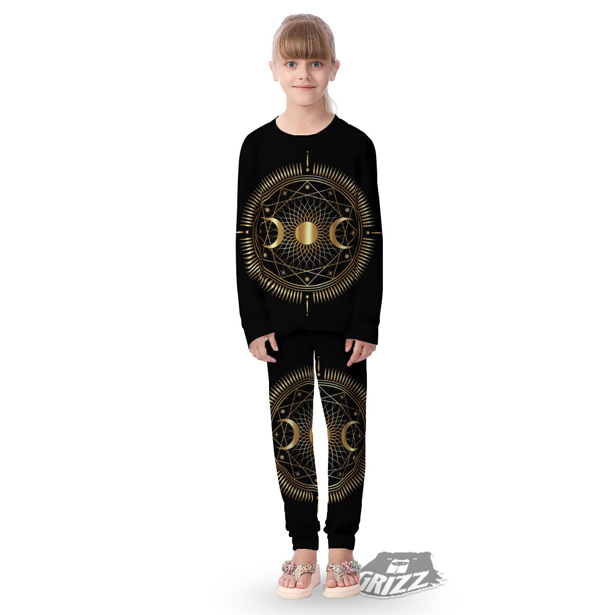 Sun And Moon Geometric Celestial Print Kid's Pajamas-grizzshop