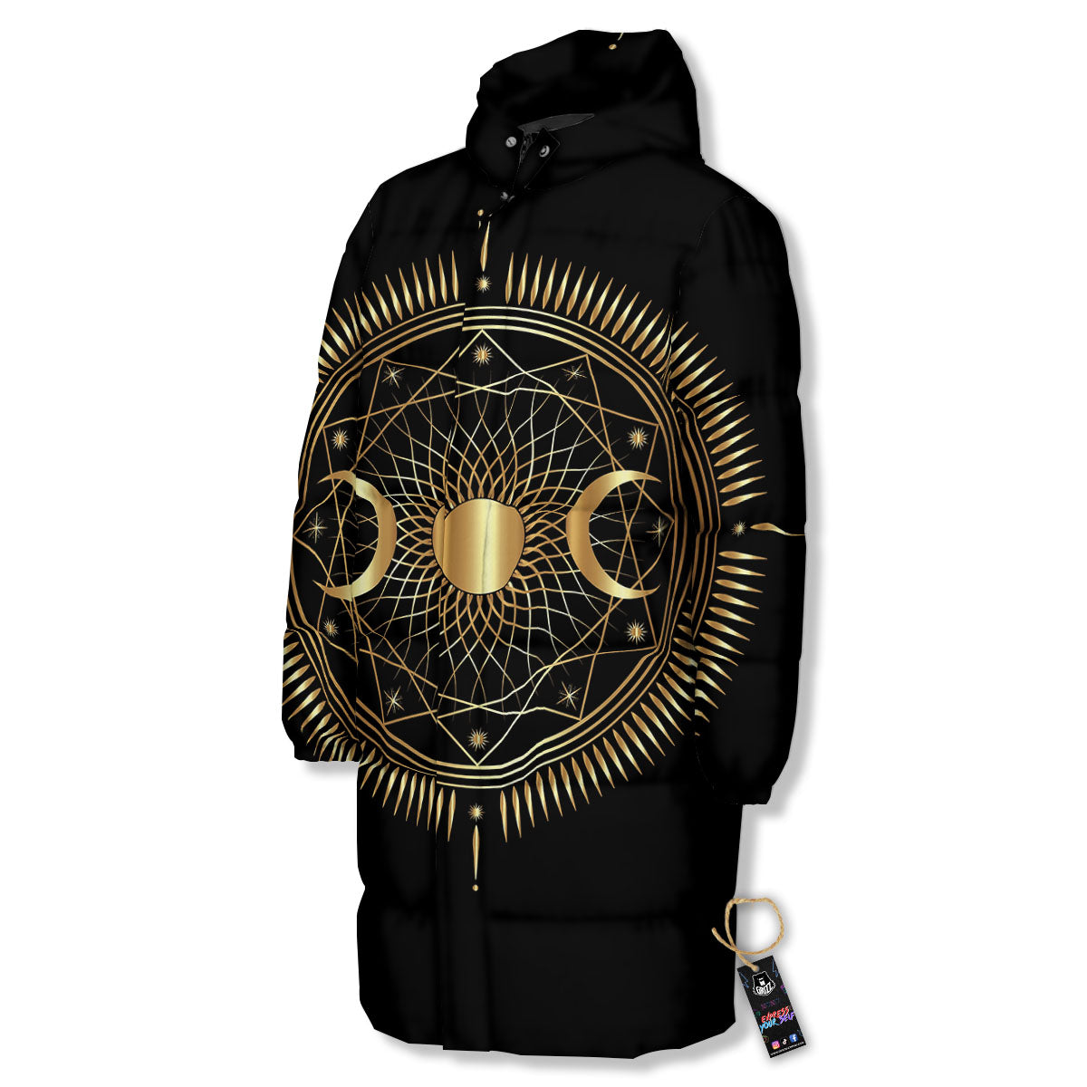 Sun And Moon Geometric Celestial Print Long Down Jacket-grizzshop