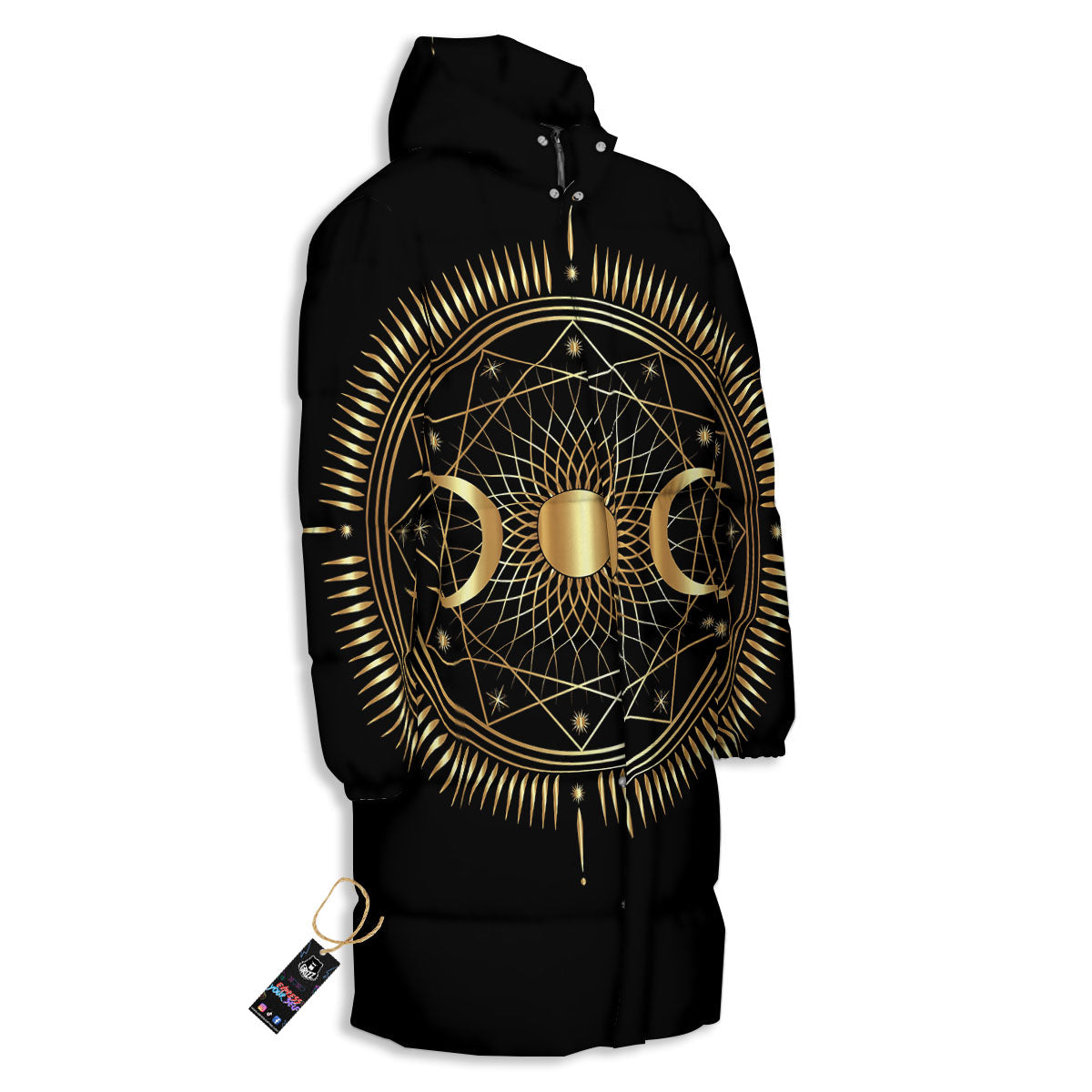 Sun And Moon Geometric Celestial Print Long Down Jacket-grizzshop