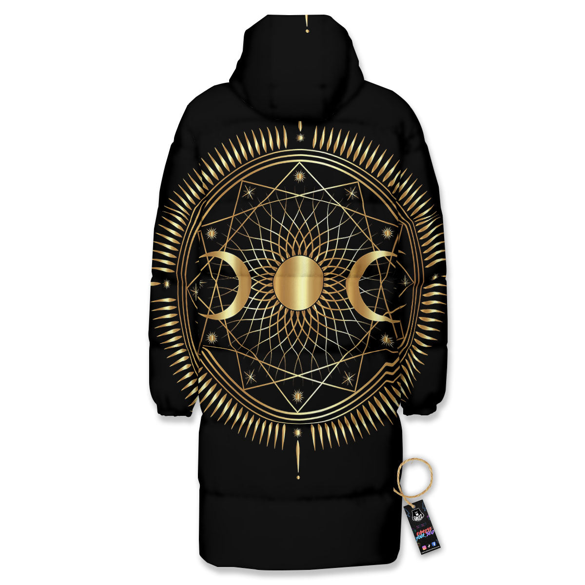 Sun And Moon Geometric Celestial Print Long Down Jacket-grizzshop