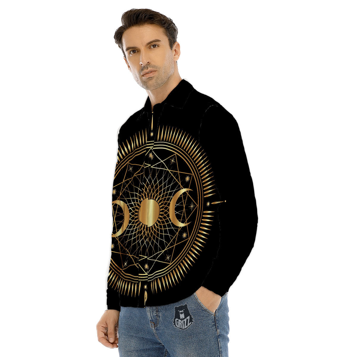 Sun And Moon Geometric Celestial Print Men's Dress Shirts-grizzshop