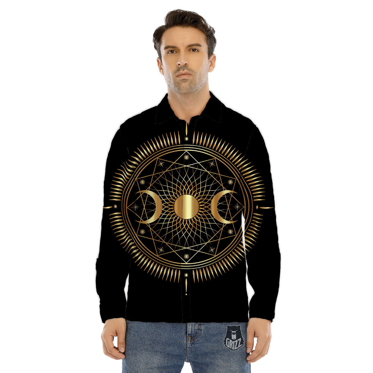 Sun And Moon Geometric Celestial Print Men's Dress Shirts-grizzshop