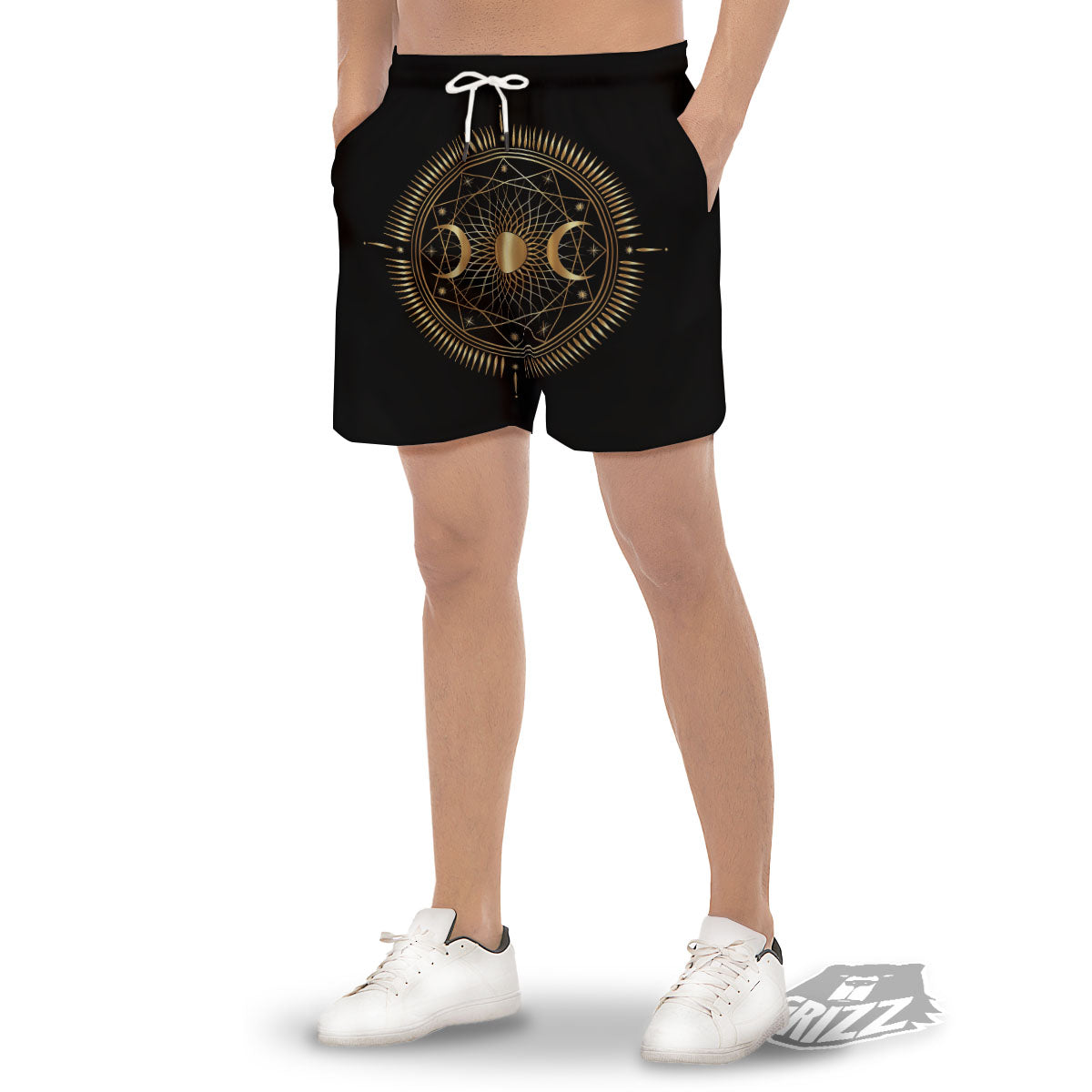 Sun And Moon Geometric Celestial Print Men's Gym Shorts-grizzshop