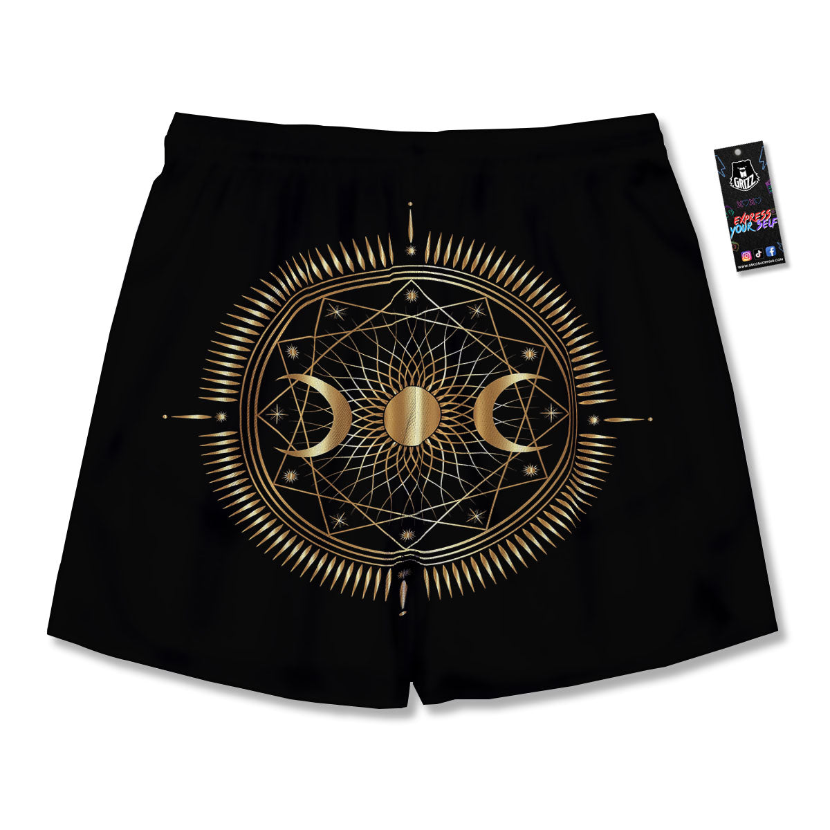 Sun And Moon Geometric Celestial Print Men's Running Shorts-grizzshop