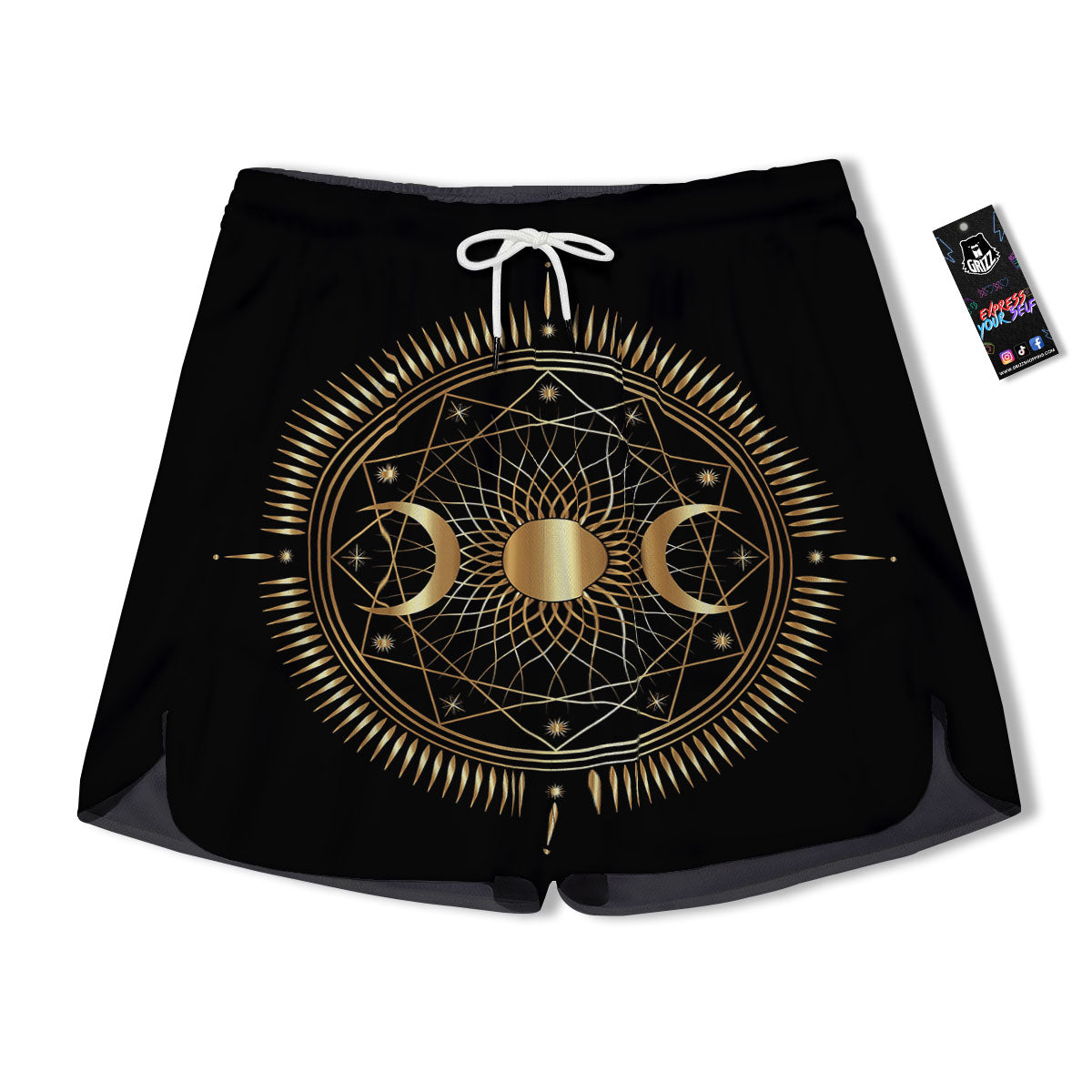 Sun And Moon Geometric Celestial Print Men's Running Shorts-grizzshop