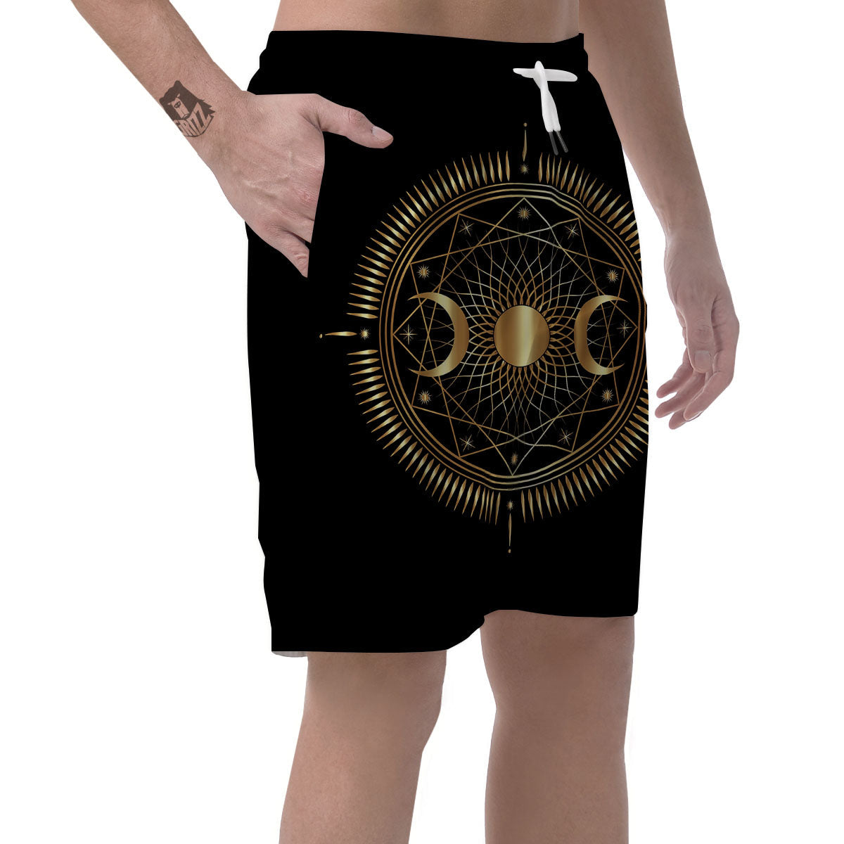 Sun And Moon Geometric Celestial Print Men's Shorts-grizzshop