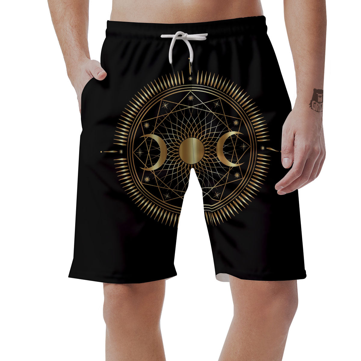 Sun And Moon Geometric Celestial Print Men's Shorts-grizzshop