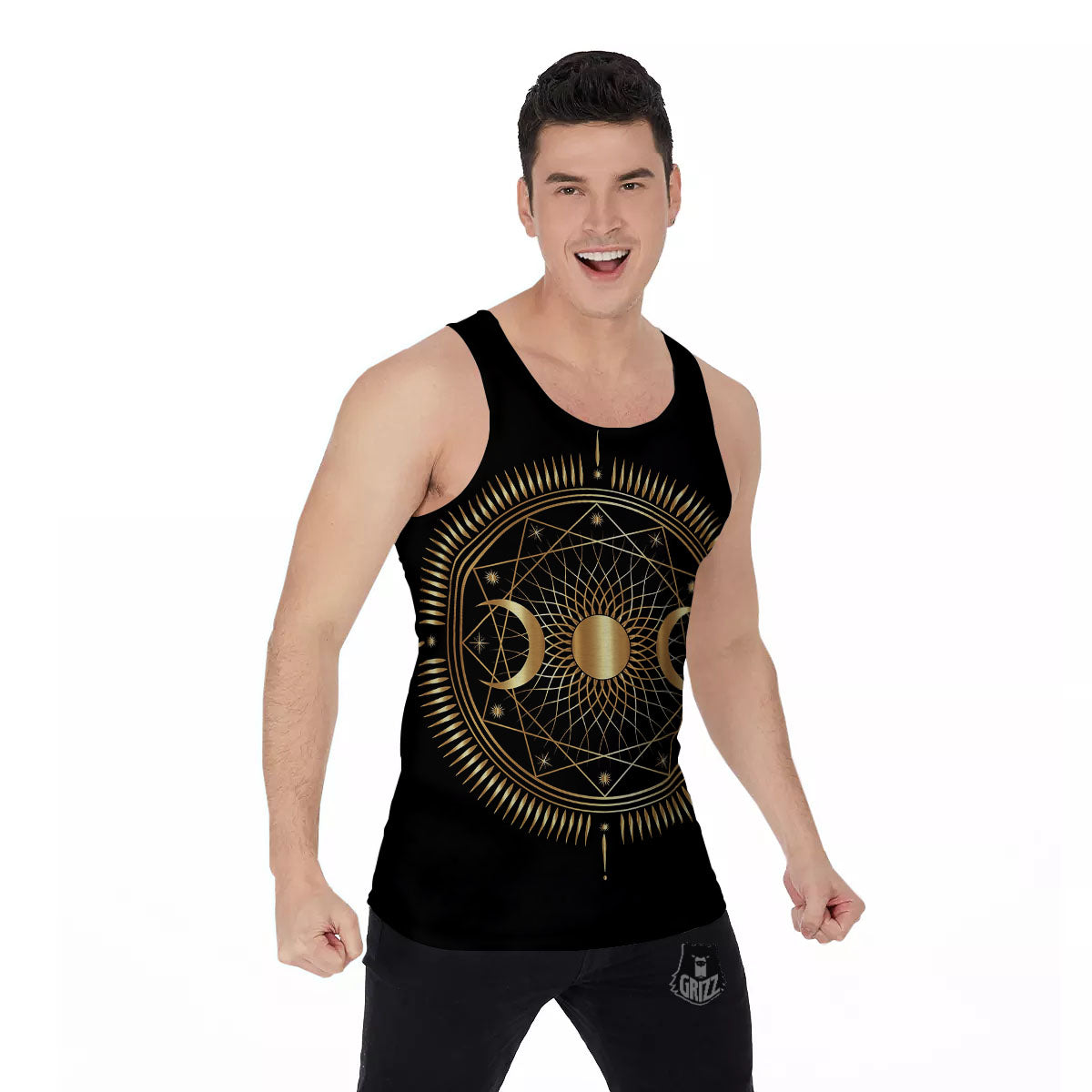 Sun And Moon Geometric Celestial Print Men's Tank Top-grizzshop