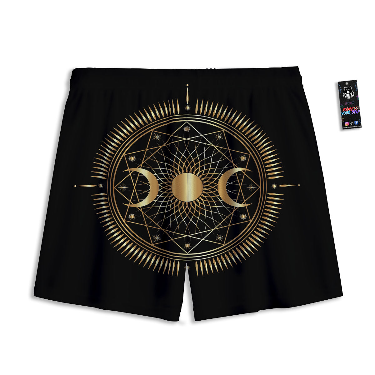 Sun And Moon Geometric Celestial Print Mesh Shorts
