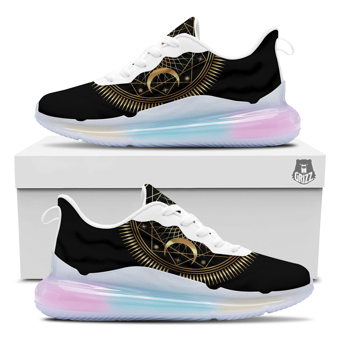 Sun And Moon Geometric Celestial Print Running Sneakers-grizzshop