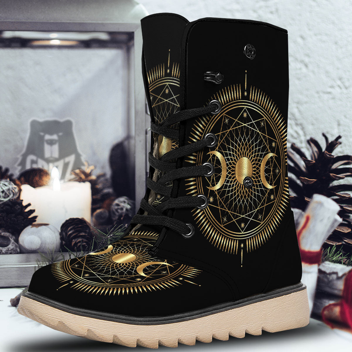 Sun And Moon Geometric Celestial Print Snow Boots-grizzshop