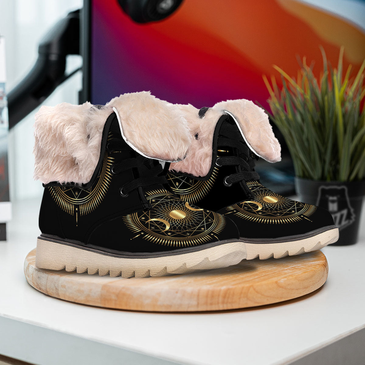 Sun And Moon Geometric Celestial Print Snow Boots-grizzshop