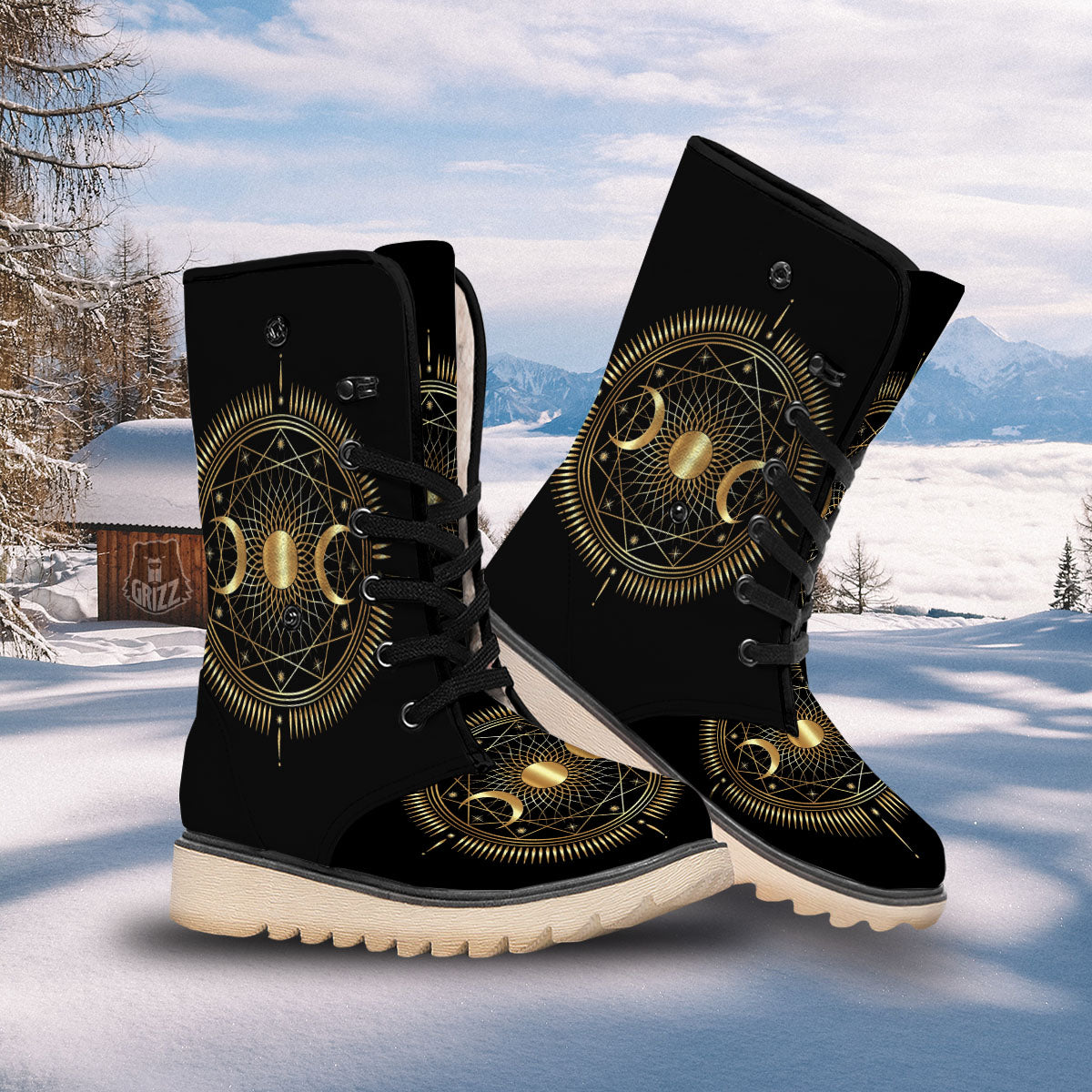 Sun And Moon Geometric Celestial Print Snow Boots-grizzshop