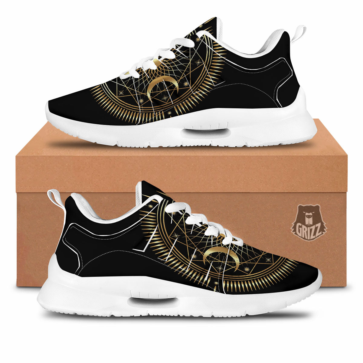 Sun And Moon Geometric Celestial Print Tennis Shoes-grizzshop
