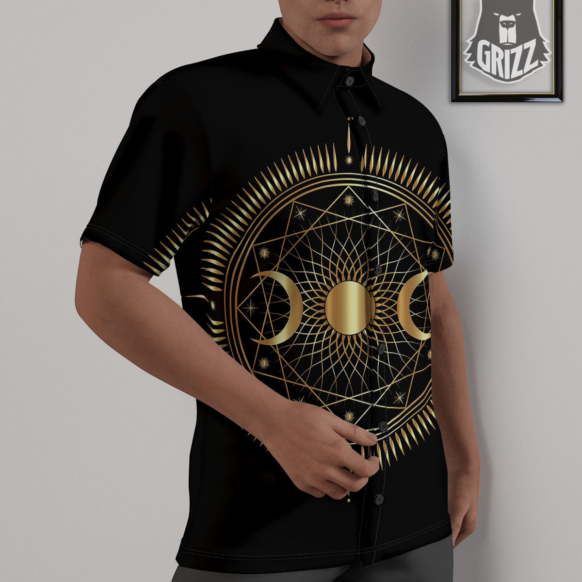Sun And Moon Geometric Celestial Print Untucked Shirts-grizzshop